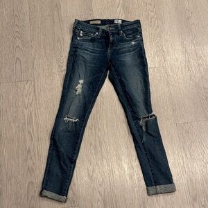 AG Adriano Goldschmied Dark Blue Distressed Skinny Jeans